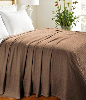 Homeroots California King Taupe Cotton Basketweave Geometric Blanket  Cotton 527319