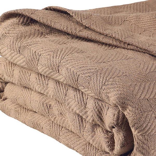Homeroots California King Taupe Cotton Basketweave Geometric Blanket  Cotton 527319