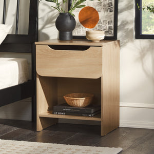 Domm Modern Scandinavian Nightstand with Open Cubby, Sleek Design & Quick 30-Minute Assembly