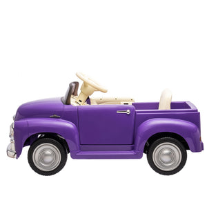 English Elm 12v Chevrolet 3100 Licensed Vintage Pickup Ride on Truck with Led Lights and Parent Remote Purple W1578P214181