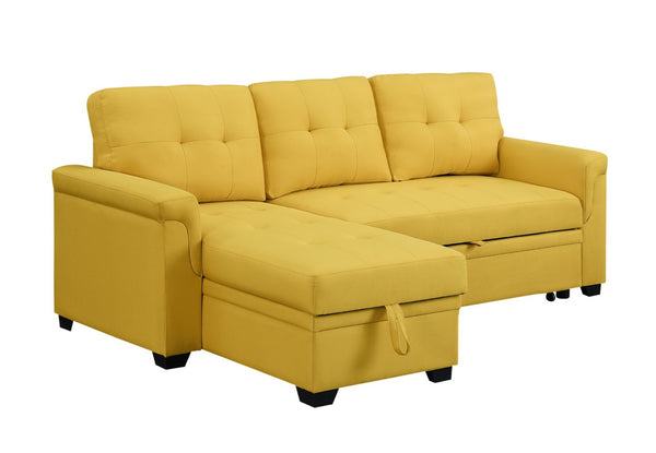 English Elm Jardin Linen Upholstered Sleeper Sectional with Reversible Chaise and Hidden Storage Yellow B2749S00009