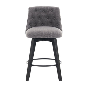 English Elm 007-360° Swivel Bar Stools Set of 2 25" Counter Height Linen Tufted Back Solid Wood Frame Durable Upholstery Dark Gray W2636P242117
