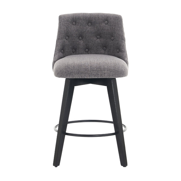 English Elm 007-360° Swivel Bar Stools Set of 2 25" Counter Height Linen Tufted Back Solid Wood Frame Durable Upholstery Dark Gray W2636P242117