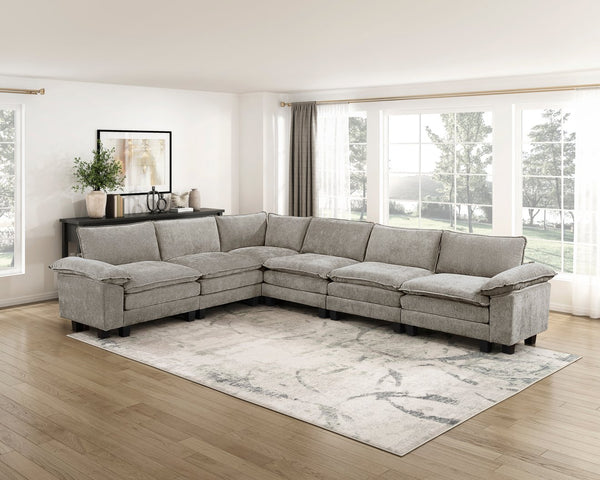 English Elm Modern 6-Piece Modular Sectional Sofa Set - Plush Chenille, Durable Frame, Chic Design For Living Rooms B011S01820