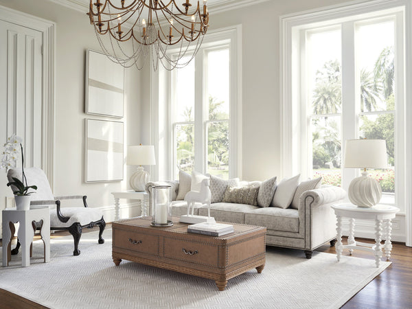 Lexington Barclay Butera Bilbao Hexagonal End Table With Antiqued Mirrored Top And Elegant Buff Accents For Stylish Decor Polo Mallet White  937-951bu