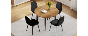 English Elm Table Modern Extendable Dining Set With 4 Black Linen-Cotton Chairs For Stylish Gatherings & Comfort W1151S04141-GIGA