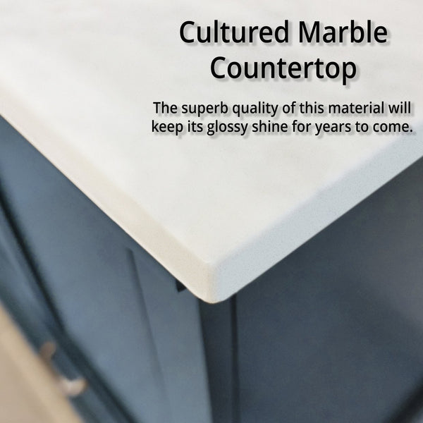 English Elm Navy Double Bath Vanity 72" W x 22" D with Cultured Marble Top, Solid Wood, Soft-Close Drawers, Storage B2731P258394