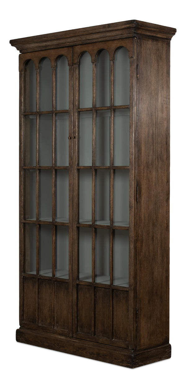 Sarreid Refined Arches Tall Bookcase - Antique Finish With 5 Fixed Shelves In Elegant Pine-toasted Brown Brown  52744