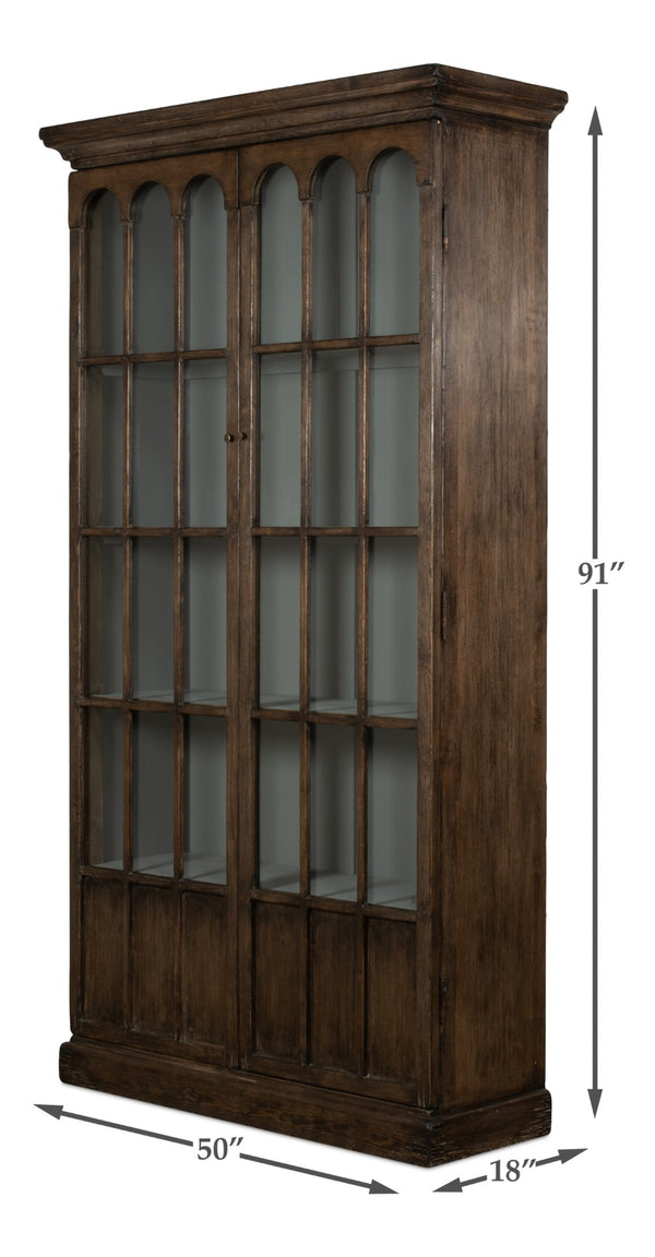 Sarreid Refined Arches Tall Bookcase - Antique Finish With 5 Fixed Shelves In Elegant Pine-toasted Brown Brown  52744