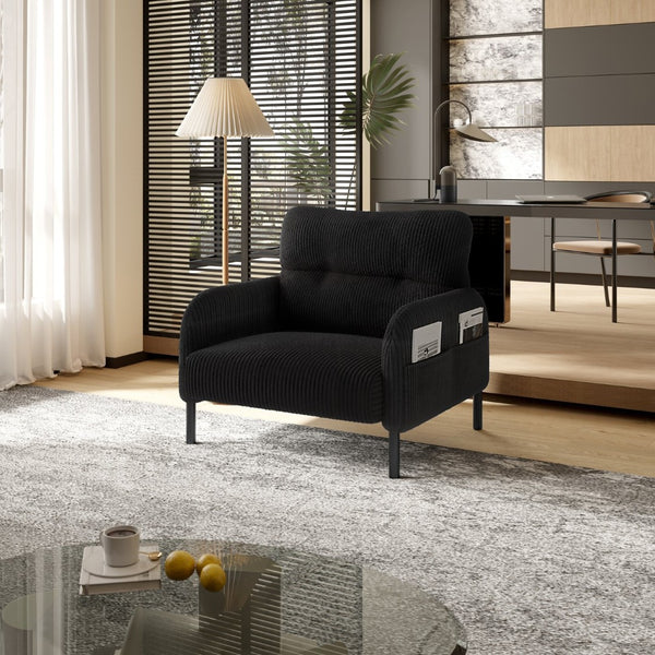 English Elm United We Win Corduroy Accent Chair Wide Seat Foam Cushion Living Room Lounge Black W1568P386164