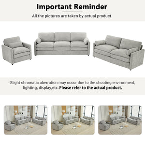 English Elm Cozy Oversized Chenille Sofa Set With Plush Double Cushions For Ultimate Comfort In Light Grey N719S001920R