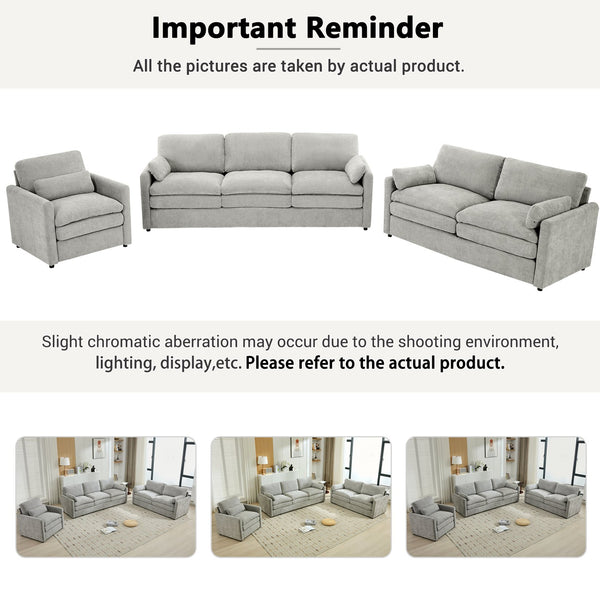 English Elm Cozy Oversized Chenille Sofa Set With Plush Double Cushions For Ultimate Comfort In Light Grey N719S001920R