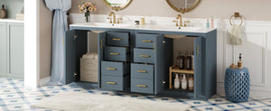 English Elm 72'' Modern Blue Bathroom Vanity With Ceramic Sink, Soft-Closing Drawers & Solid Wood Frame Storage N710SS00013C