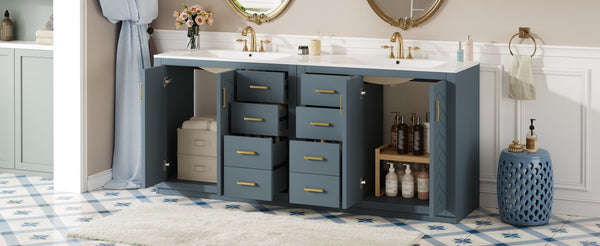 English Elm 72'' Modern Blue Bathroom Vanity With Ceramic Sink, Soft-Closing Drawers & Solid Wood Frame Storage N710SS00013C