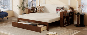 English Elm Queen Daybed with Hydraulic Desk Storage Drawers and Convertible Sofa for Small Spaces Espresso LT000272AAP