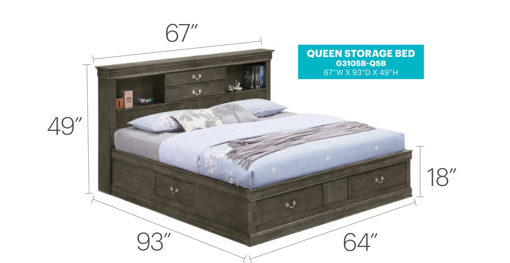 English Elm Charming Gray Queen Storage Bed With Timeless Design, Ample Under-Bed Space, And Elegant Finish B078S00298