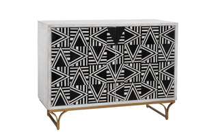 Basset Mirror Martina Bar Cabinet - Modern Elegance With Whitewash Finish, Geometric Inlays & Antique Bronze Base Black Solid Mango,Bone,Resin,Iron 5275-lr-508