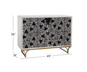 Basset Mirror Martina Bar Cabinet - Modern Elegance With Whitewash Finish, Geometric Inlays & Antique Bronze Base Black Solid Mango,Bone,Resin,Iron 5275-lr-508