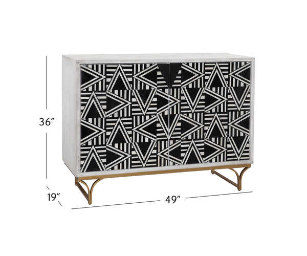 Basset Mirror Martina Bar Cabinet - Modern Elegance With Whitewash Finish, Geometric Inlays & Antique Bronze Base Black Solid Mango,Bone,Resin,Iron 5275-lr-508