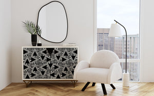Basset Mirror Martina Bar Cabinet - Modern Elegance With Whitewash Finish, Geometric Inlays & Antique Bronze Base Black Solid Mango,Bone,Resin,Iron 5275-lr-508