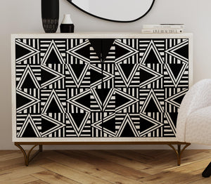 Basset Mirror Martina Bar Cabinet - Modern Elegance With Whitewash Finish, Geometric Inlays & Antique Bronze Base Black Solid Mango,Bone,Resin,Iron 5275-lr-508