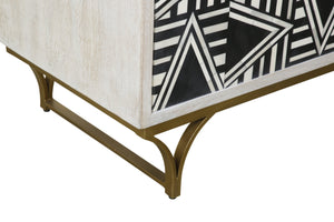 Basset Mirror Martina Bar Cabinet - Modern Elegance With Whitewash Finish, Geometric Inlays & Antique Bronze Base Black Solid Mango,Bone,Resin,Iron 5275-lr-508