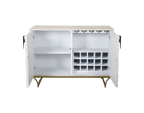 Basset Mirror Martina Bar Cabinet - Modern Elegance With Whitewash Finish, Geometric Inlays & Antique Bronze Base Black Solid Mango,Bone,Resin,Iron 5275-lr-508