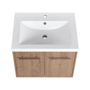 English Elm 24 Inch Floating Bathroom Vanity with Resin Sink, Soft-Close Doors, Wall-Mounted Storage, Modern Compact Design W999P188185