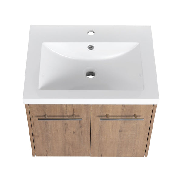 English Elm 24 Inch Floating Bathroom Vanity with Resin Sink, Soft-Close Doors, Wall-Mounted Storage, Modern Compact Design W999P188185