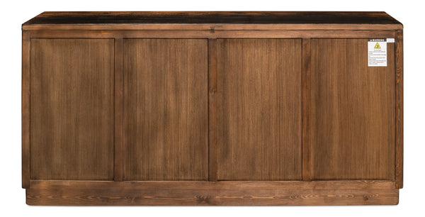 Sarreid Scrubboard Elegant Ebony Sideboard With 4 Doors & 2 Removable Shelves - Stylish Reclaimed Pine Design Black  52753