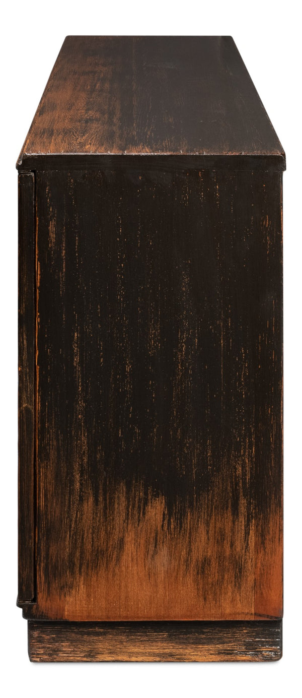 Sarreid Scrubboard Elegant Ebony Sideboard With 4 Doors & 2 Removable Shelves - Stylish Reclaimed Pine Design Black  52753