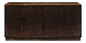 Sarreid Scrubboard Elegant Ebony Sideboard With 4 Doors & 2 Removable Shelves - Stylish Reclaimed Pine Design Black  52753