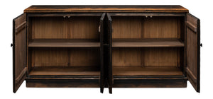 Sarreid Scrubboard Elegant Ebony Sideboard With 4 Doors & 2 Removable Shelves - Stylish Reclaimed Pine Design Black  52753
