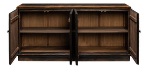 Sarreid Scrubboard Elegant Ebony Sideboard With 4 Doors & 2 Removable Shelves - Stylish Reclaimed Pine Design Black  52753