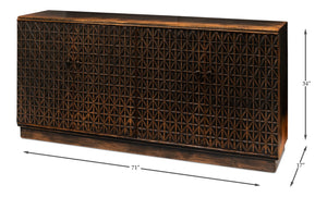 Sarreid Scrubboard Elegant Ebony Sideboard With 4 Doors & 2 Removable Shelves - Stylish Reclaimed Pine Design Black  52753