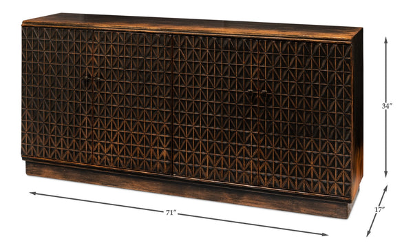 Sarreid Scrubboard Elegant Ebony Sideboard With 4 Doors & 2 Removable Shelves - Stylish Reclaimed Pine Design Black  52753