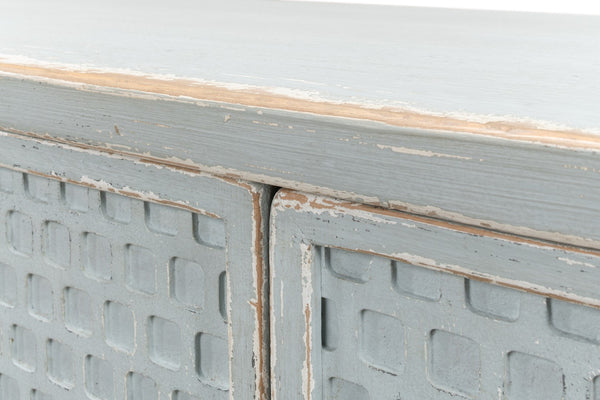 Sarreid Honeycomb Front Sideboard With 3 Removable Shelves - Stylish Reclaimed Pine In Aquamarine Blue Blue  52754