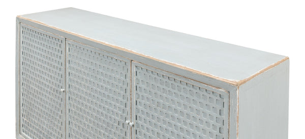 Sarreid Honeycomb Front Sideboard With 3 Removable Shelves - Stylish Reclaimed Pine In Aquamarine Blue Blue  52754