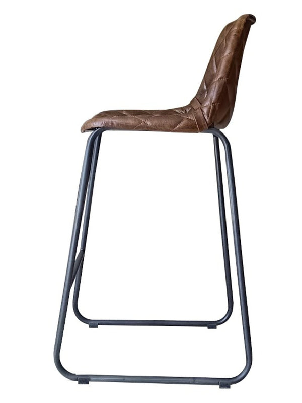 Homeroots 27" Brown And Black Leather And Iron Counter Height Bar Chair   527554