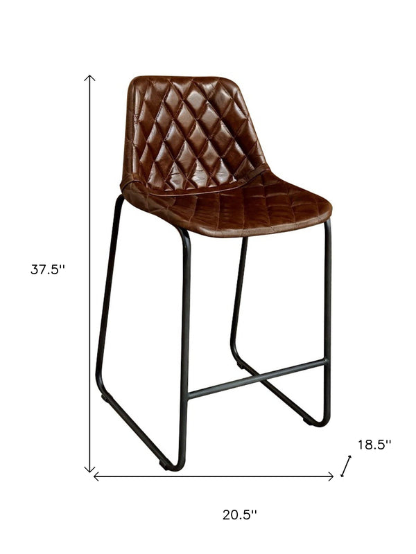 Homeroots 27" Brown And Black Leather And Iron Counter Height Bar Chair   527554