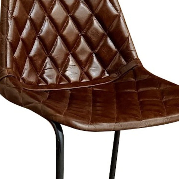 Homeroots 27" Brown And Black Leather And Iron Counter Height Bar Chair   527554