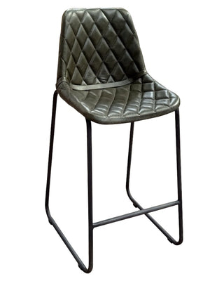 Homeroots 27" Green And Black Leather And Iron Counter Height Bar Chair   527555