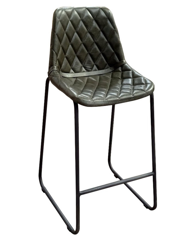 Homeroots 27" Green And Black Leather And Iron Counter Height Bar Chair   527555