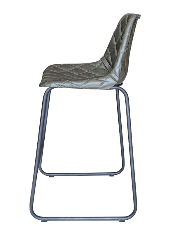 Homeroots 27" Green And Black Leather And Iron Counter Height Bar Chair   527555