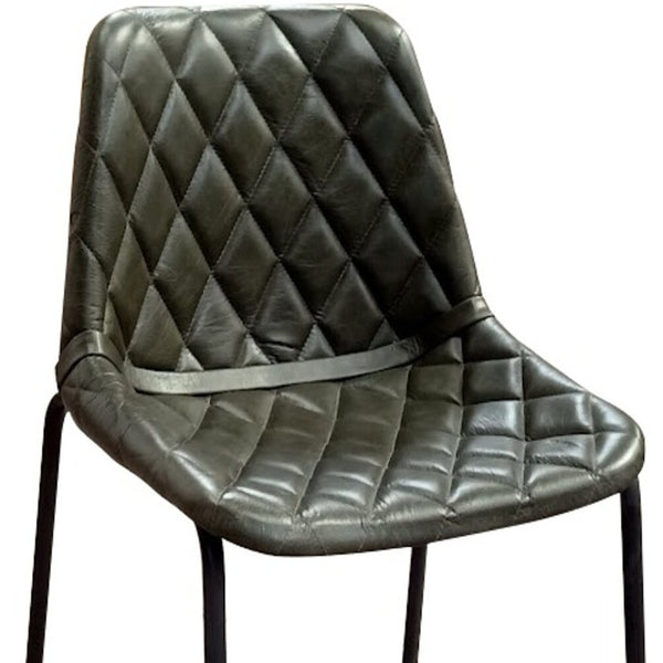 Homeroots 27" Green And Black Leather And Iron Counter Height Bar Chair   527555