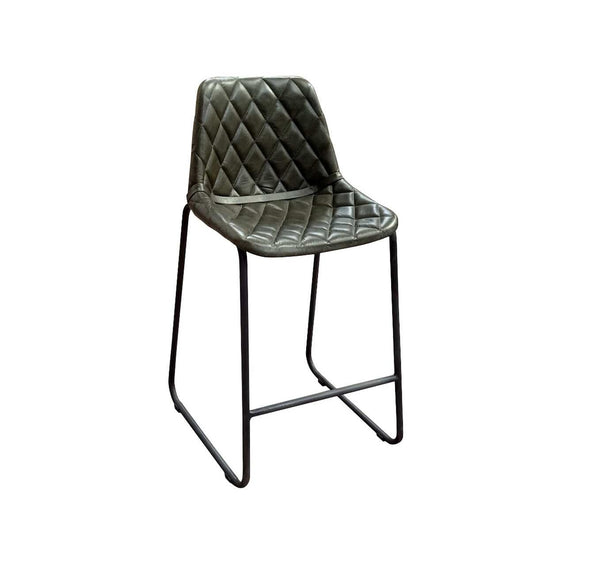 Homeroots 27" Green And Black Leather And Iron Counter Height Bar Chair   527555