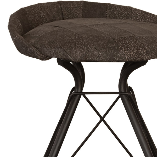 Homeroots 25" Brown And Black Leather And Iron Low Back Counter Height Swivel Bar Chair   527556