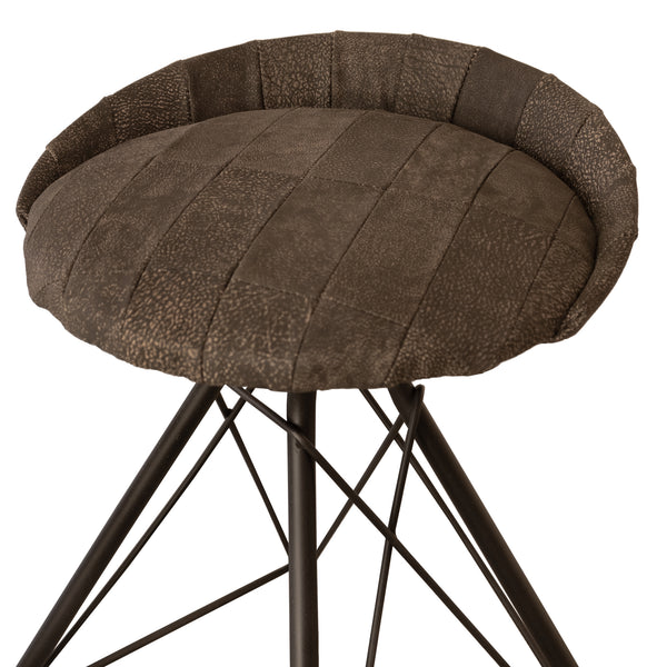 Homeroots 25" Brown And Black Leather And Iron Low Back Counter Height Swivel Bar Chair   527556