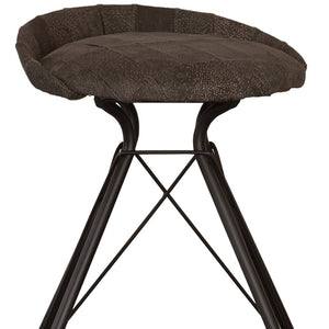 Homeroots 25" Brown And Black Leather And Iron Low Back Counter Height Swivel Bar Chair   527556