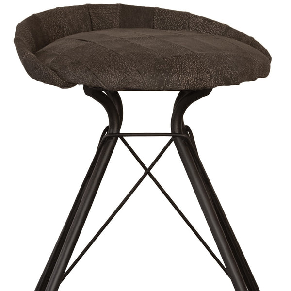 Homeroots 25" Brown And Black Leather And Iron Low Back Counter Height Swivel Bar Chair   527556